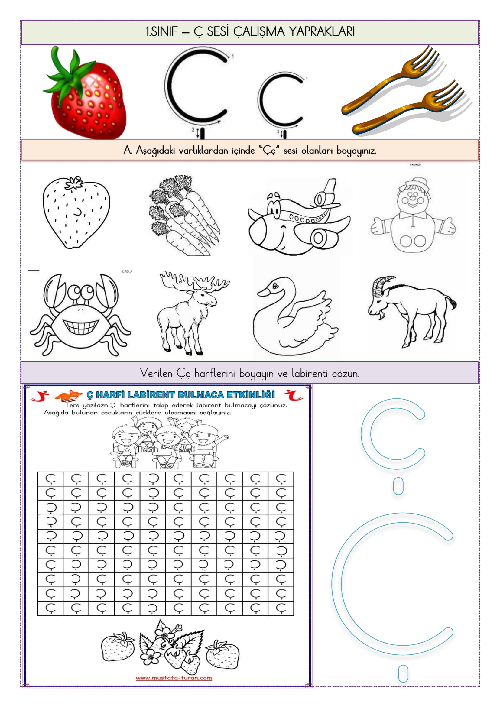 1. Sınıf İlk Okuma Yazma Ç Sesi Çalışma Yaprakları