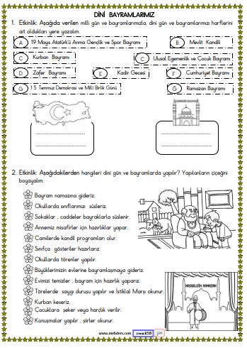 2. Sınıf Hayat Bilgisi Dini Bayramlarımız Etkinliği