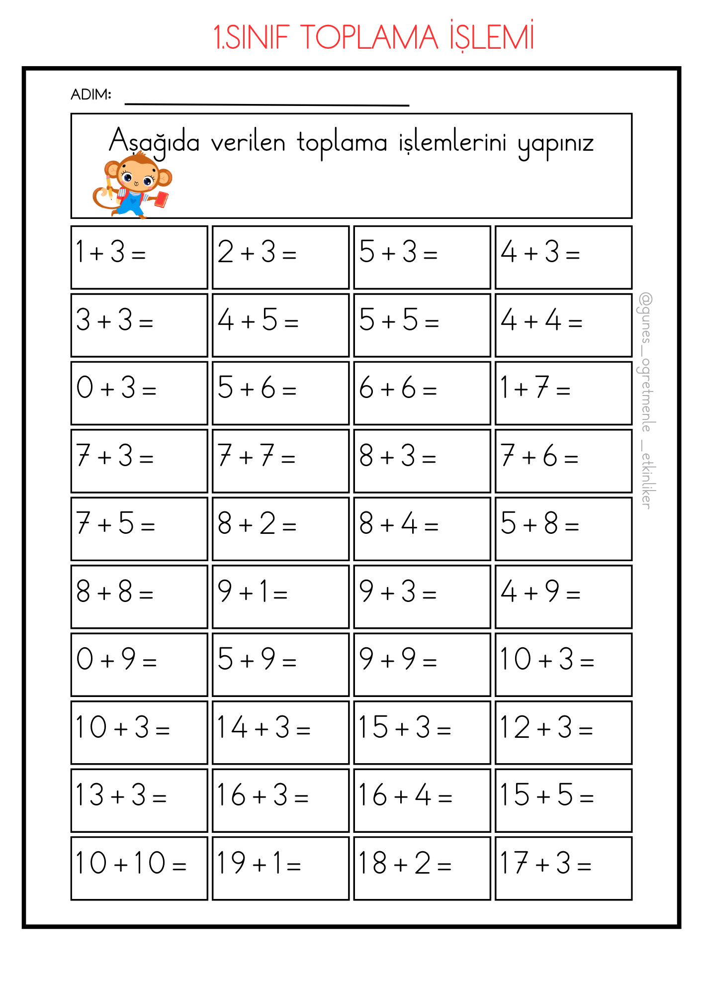 1. Sınıf Matematik Toplama İşlemi -19