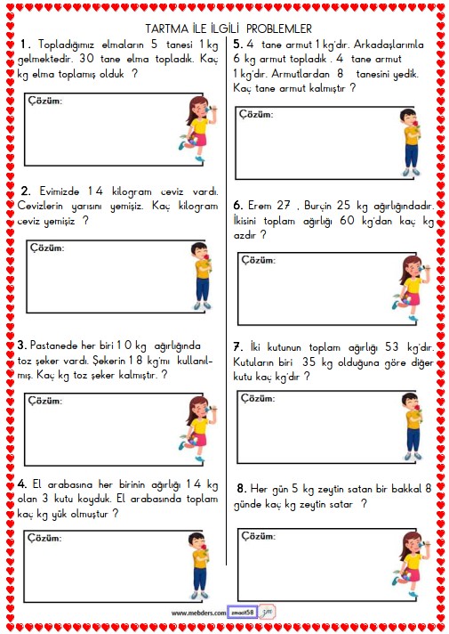 2. Sınıf Matematik Tartma ile İlgili Problemler Etkinliği 13