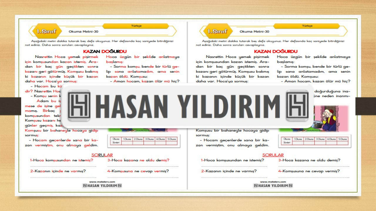 1. Sınıf Türkçe Okuma Metni-30 (Kazan Doğurdu)
