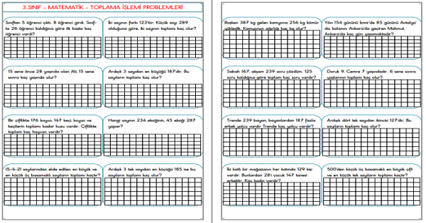 3. Sınıf - Matematik Toplama Problemleri Etkinliği-2
