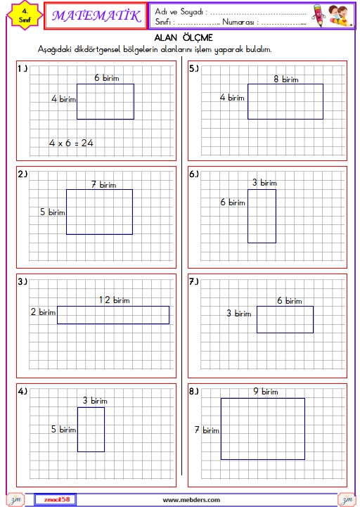 4. Sınıf Matematik Alan Ölçme Ettkinliği 6