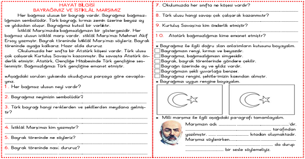 1. Sınıf Hayat Bilgisi Bayrağım ve Marşımla Gururluyum Etkinliği