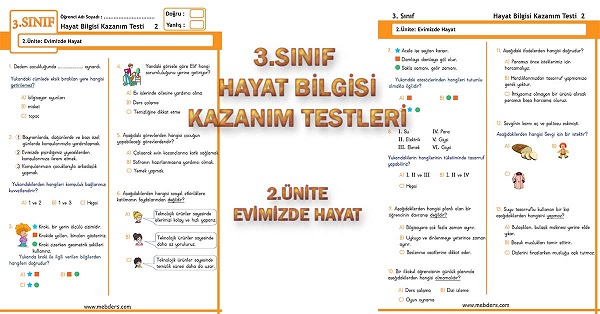 3. Sınıf Hayat Bilgisi Kazanım Testi - 2.Ünite - Evimizde Hayat