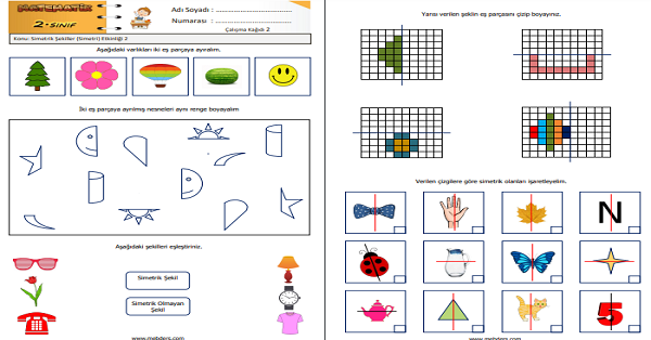 2. Sınıf Matematik Simetrik Şekiller (Simetri) Etkinliği 2