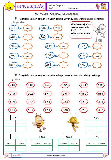 3. Sınıf Matematik En Yakın Onluğa Yuvarlama Etkinliği