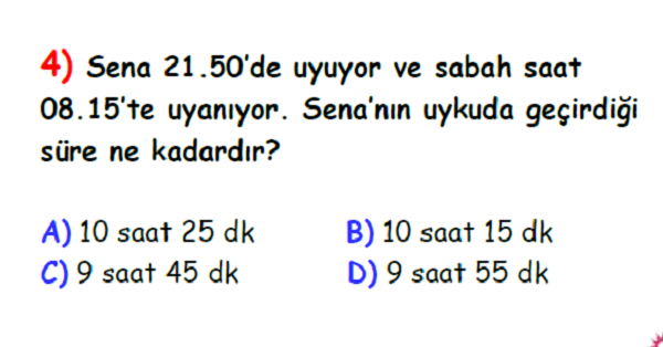 4. Sınıf Matematik Zaman Ölçüleri Yaprak Test-3