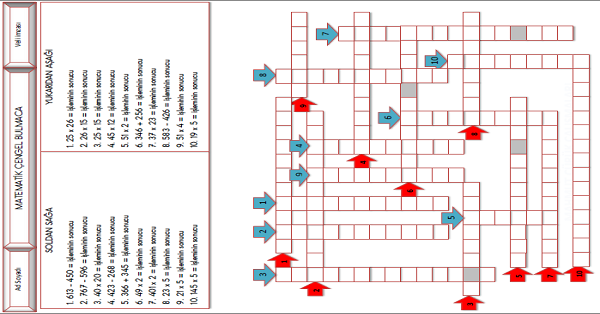 3. Sınıf - Matematik Çengel Bulmaca Etkinliği 1