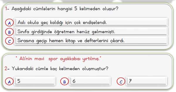 1. Sınıf Türkçe Kelime Etkinliği Yaprak Test-1