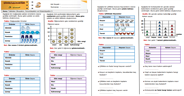 3. Sınıf Matematik Tabloları Okuyalım Yorumlayalım ve Düzenleyelim Etkinliği 3