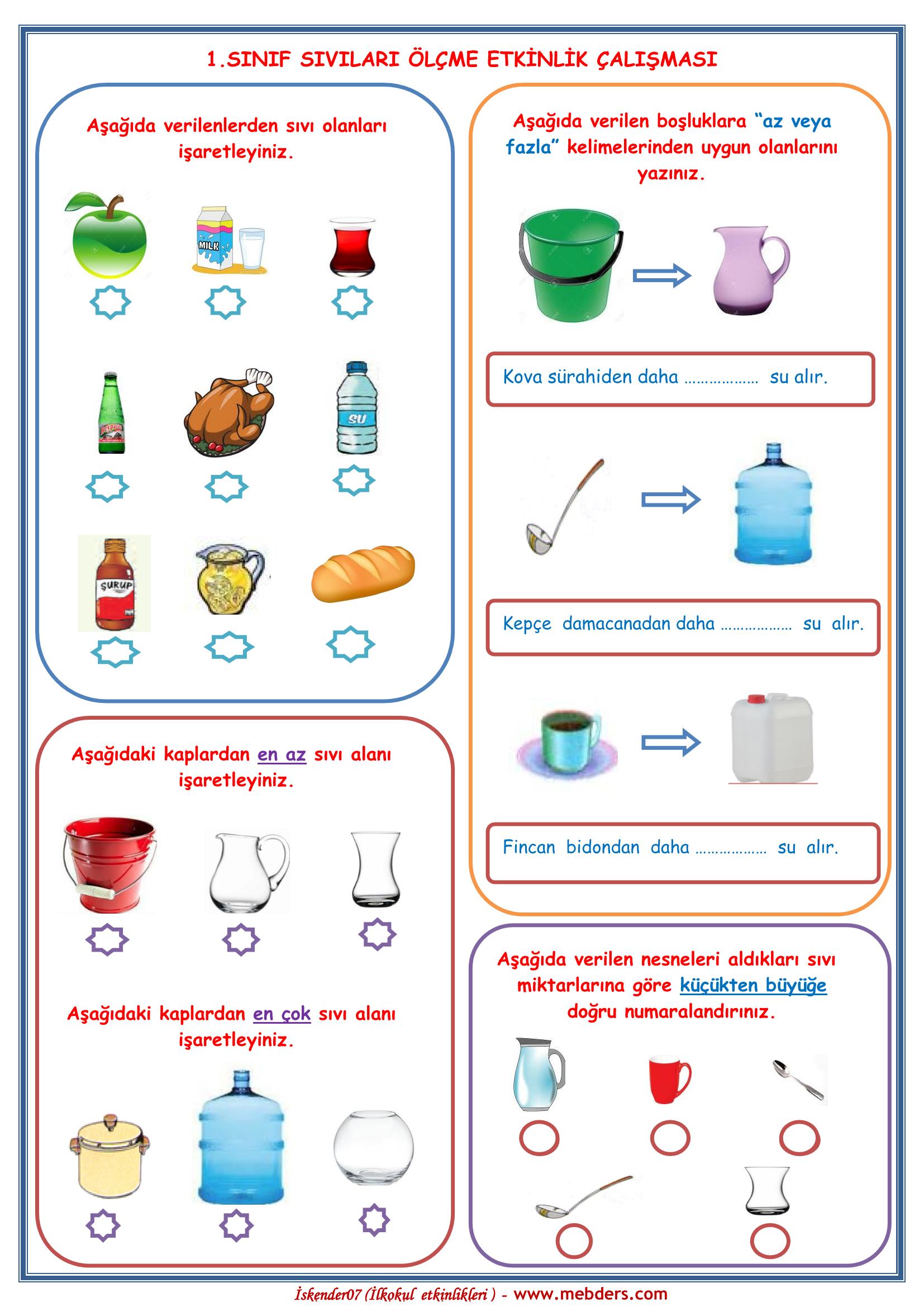 1. Sınıf Matematik Sıvı Ölçüleri