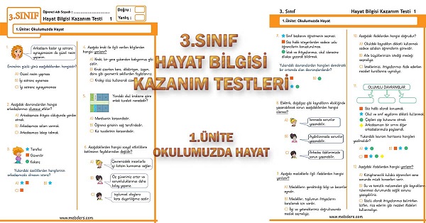 3. Sınıf Hayat Bilgisi Kazanım Testi - 1.Ünite - Okulumuzda Hayat