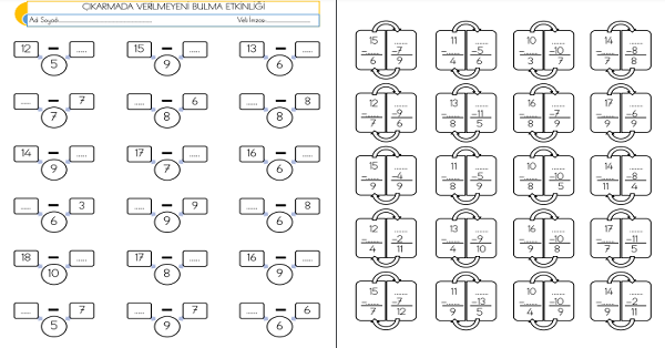 1. Sınıf Matematik Çıkarmada Verilmeyeni Bulma Etkinliği-3