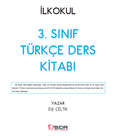 2018-2019 Yılı 3. Sınıf Türkçe SDR Yayıncılık Ders Kitabı pdf