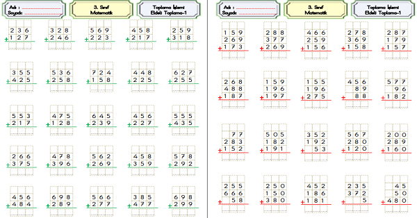 3. Sınıf Matematik Eldeli Toplama İşlemi-1
