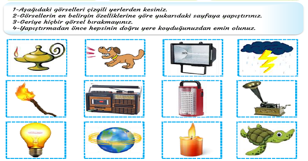 4. Sınıf Fen Bilgisi Aydınlatma ve Ses Teknolojileri Ünitesi Kes-Yapıştır Etkinlikleri
