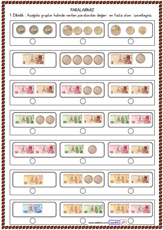 2. Sınıf Matematik Paralarımız Etkinliği 16