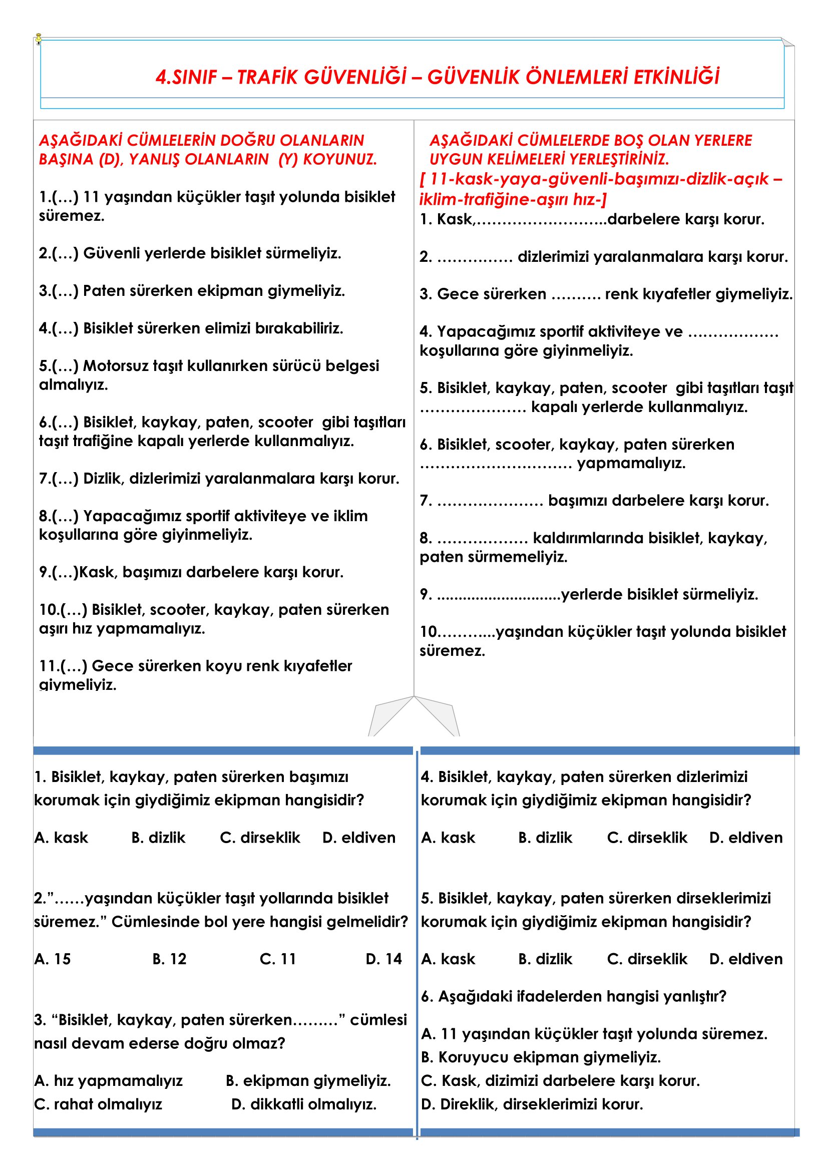 4. Sınıf Trafik Güvenliği Güvenlik Önlemleri Etkinliği