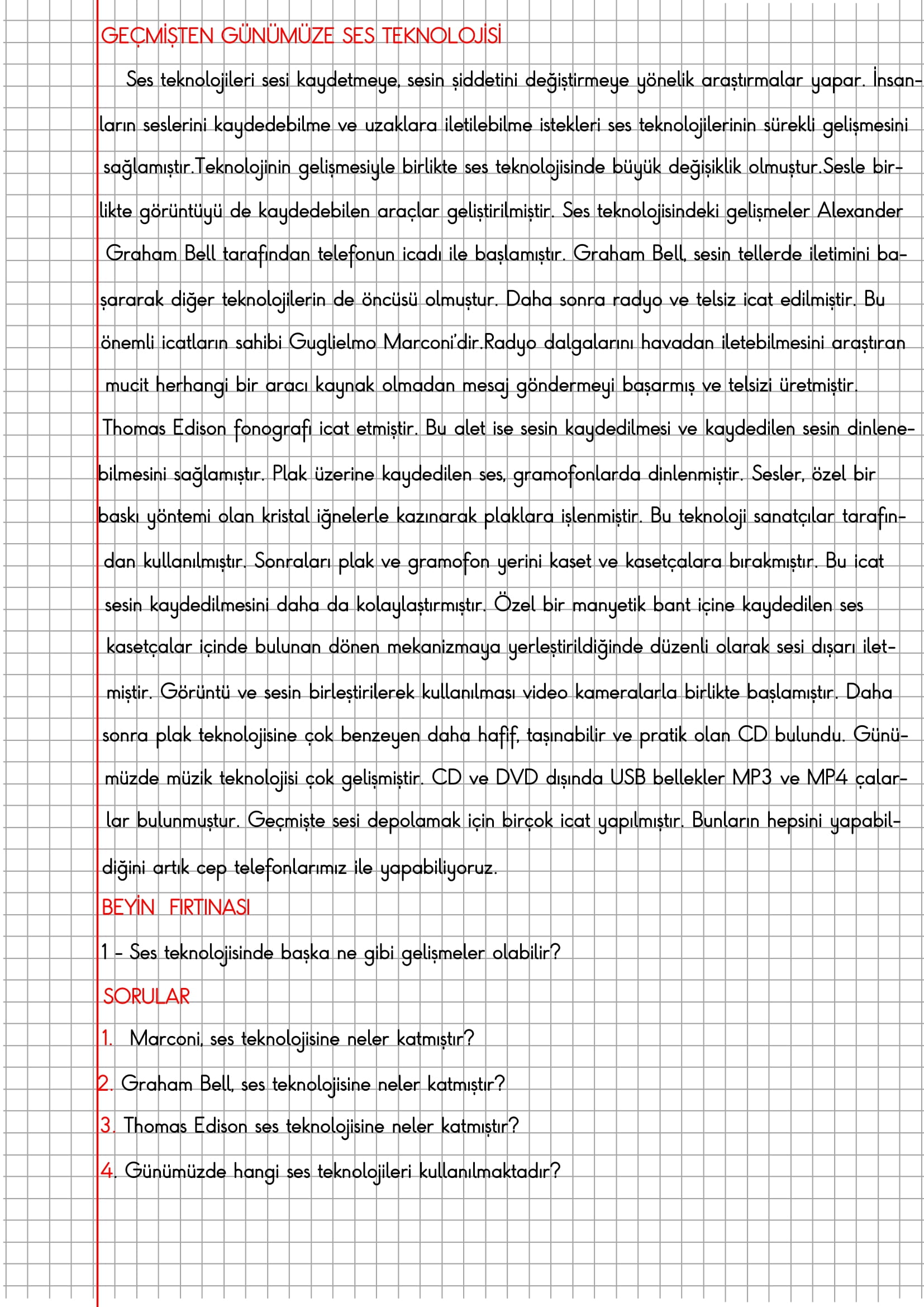 4. Sınıf Fen Bilimleri Geçmişten Günümüze Ses Teknolojisi Konu Anlatımı