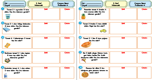 2. Sınıf Matematik Çarpma İşlemi-Problemler-4