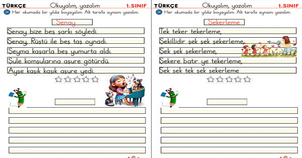 1. Sınıf İlk Okuma Yazma Ş Sesi Okuma Yazma Etkinliği (5 Sayfa)