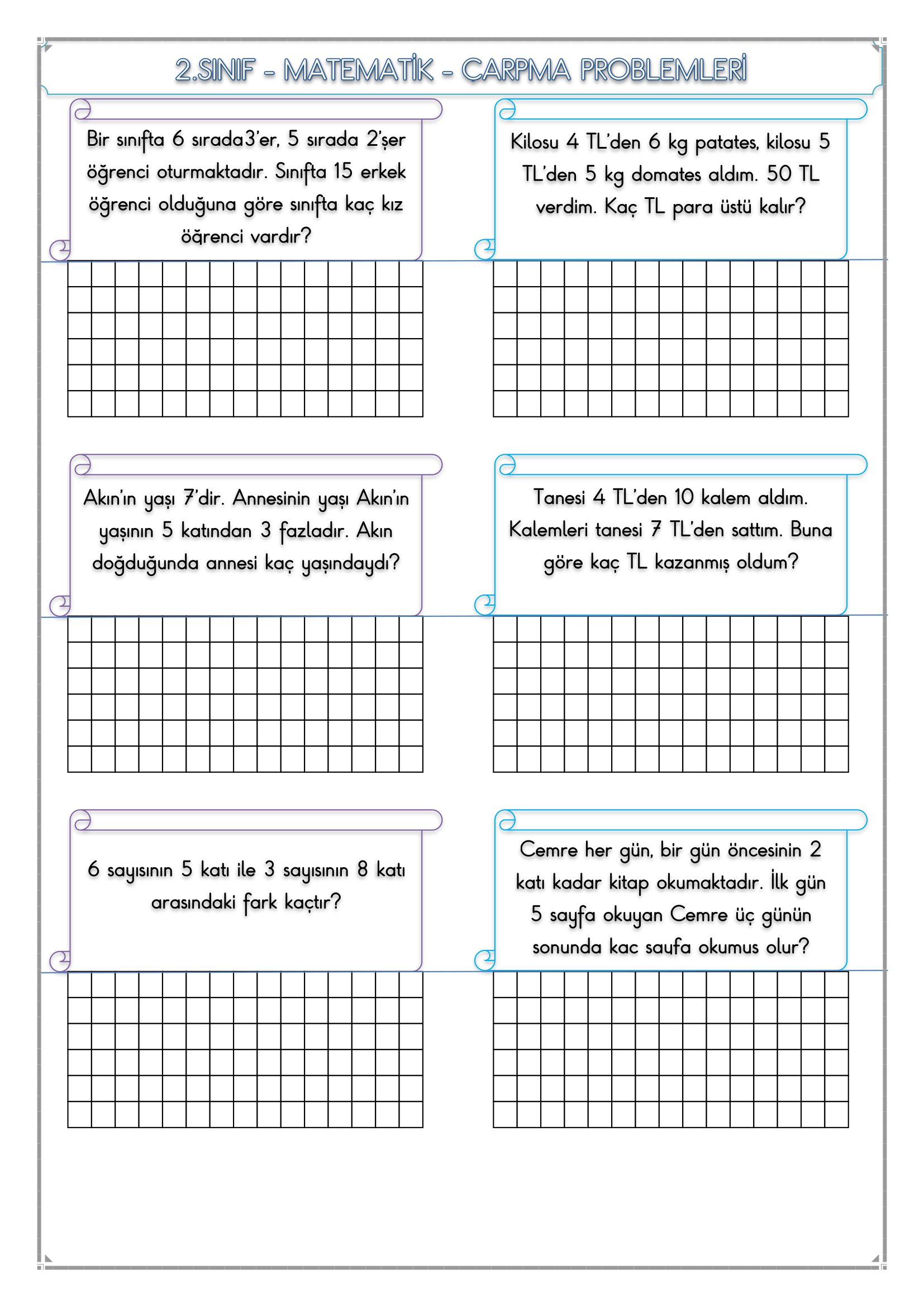 2. Sınıf - Matematik - Çarpma İşlemi Problemleri-2