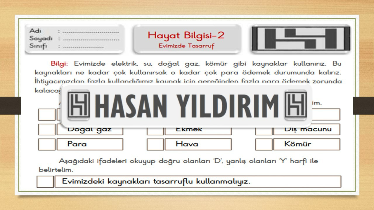2. Sınıf Hayat Bilgisi Evimizde Tasarruf Çalışma Sayfası