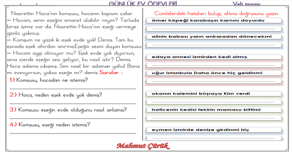 1. Sınıf 22 Mayıs 2025 Günlük Ev Ödevi