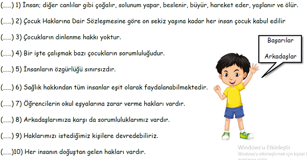 2022-2023 Eğitim Öğretim Yılı 4. Sınıflar İnsan Hakları ve Demokrasi 1.Yazılı Sınavı