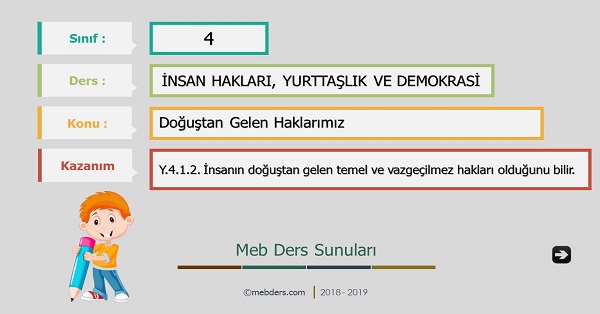 4. Sınıf İnsan Hakları, Yurttaşlık ve Demokrasi - Doğuştan Gelen Haklarımız Sunusu