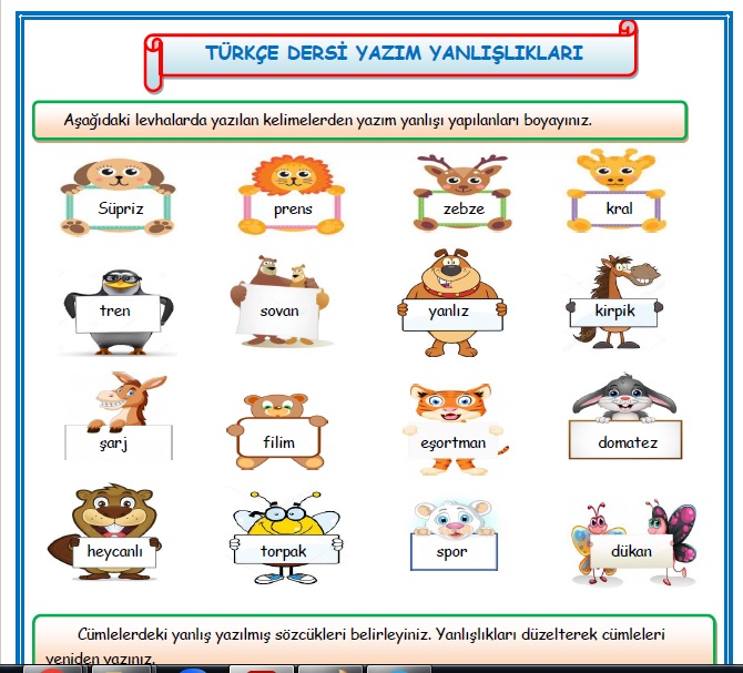 2. Sınıf Türkçe Dersi Yazım Yanlışlıkları