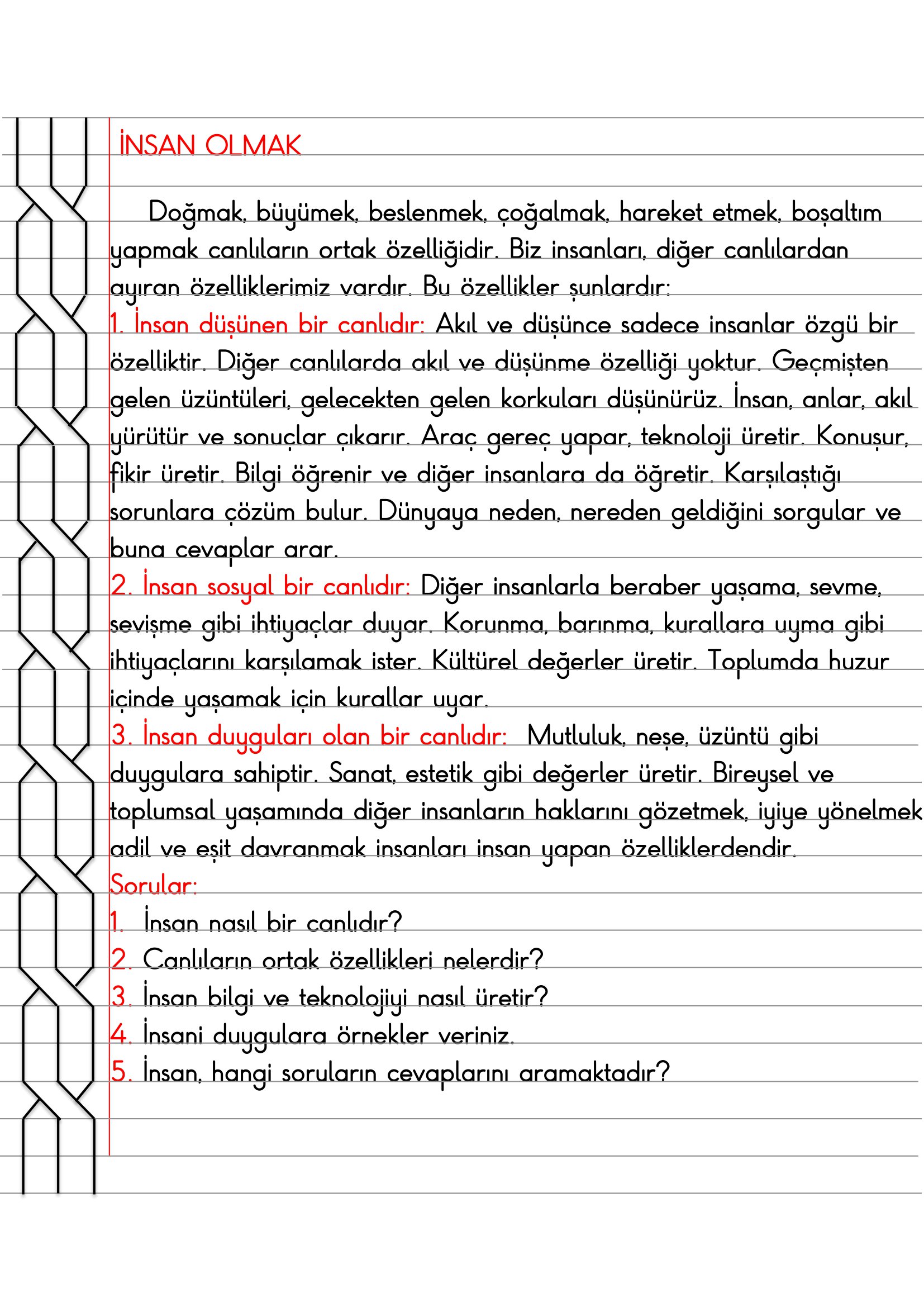 4. Sınıf - İnsan Hakları İnsan Olmak Defter Özeti