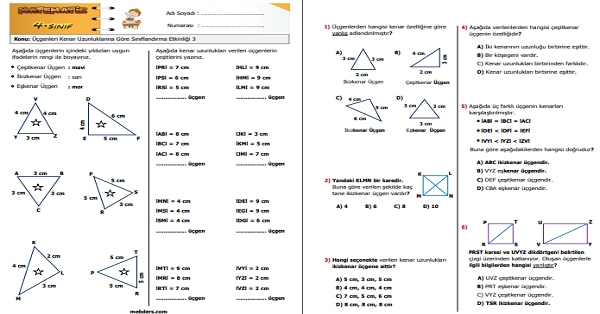 4. Sınıf Matematik Üçgenleri Kenar Uzunluklarına Göre Sınıflandırma Etkinliği 3
