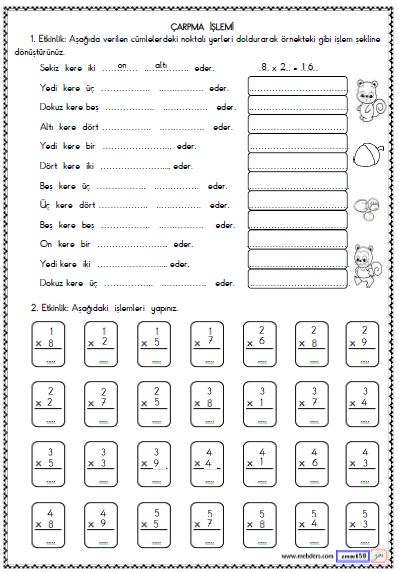 2. Sınıf Matematik Çarpma İşlemi Etkinliği 8