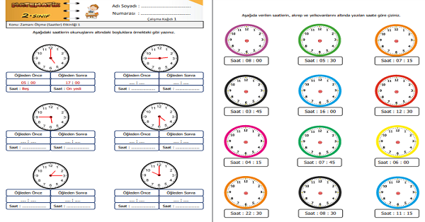 2. Sınıf Matematik Zamanı Ölçme (Saatler) Etkinliği 1