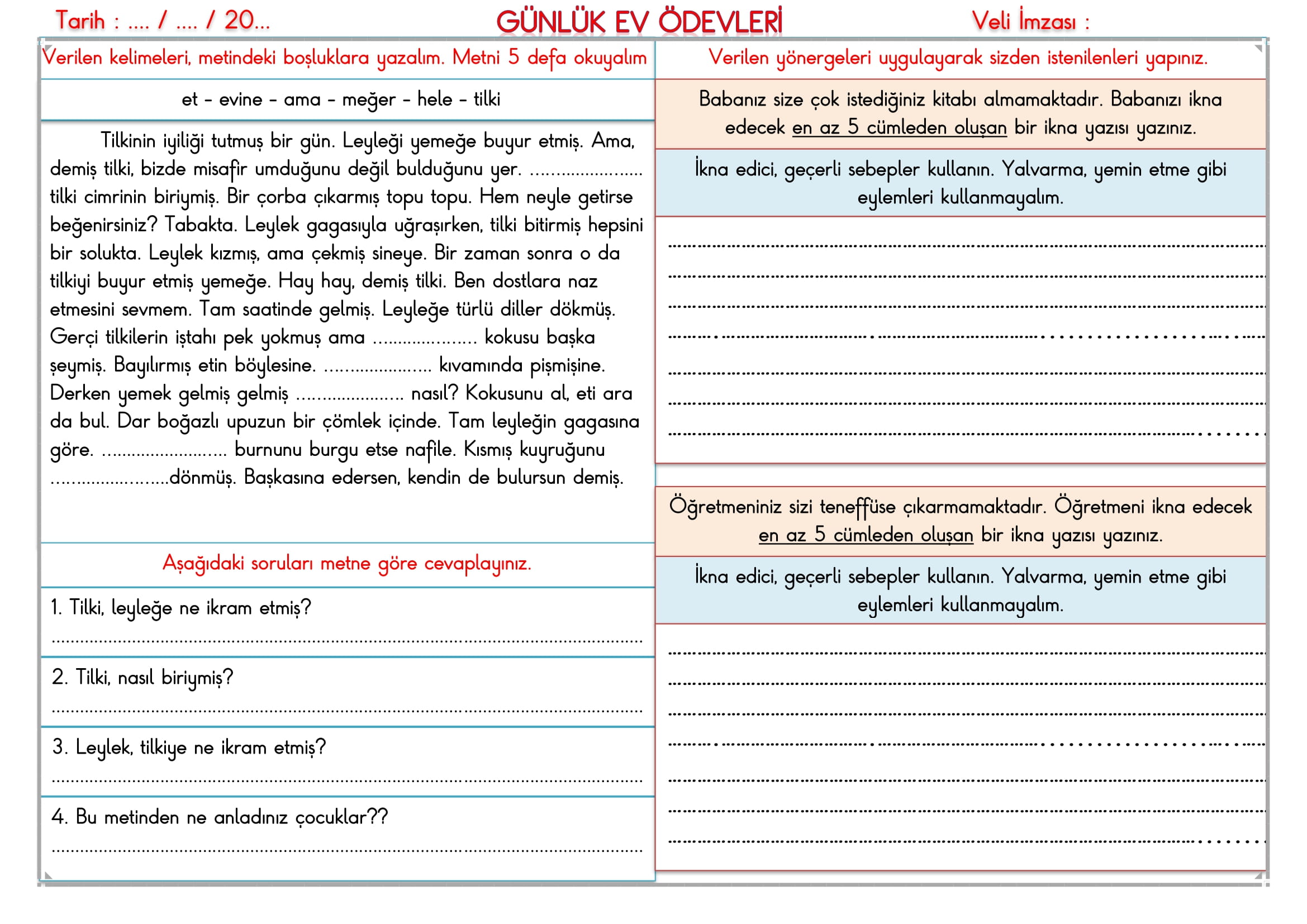 2. Sınıf 08 Kasım 2024 Günlük Ev Ödevi