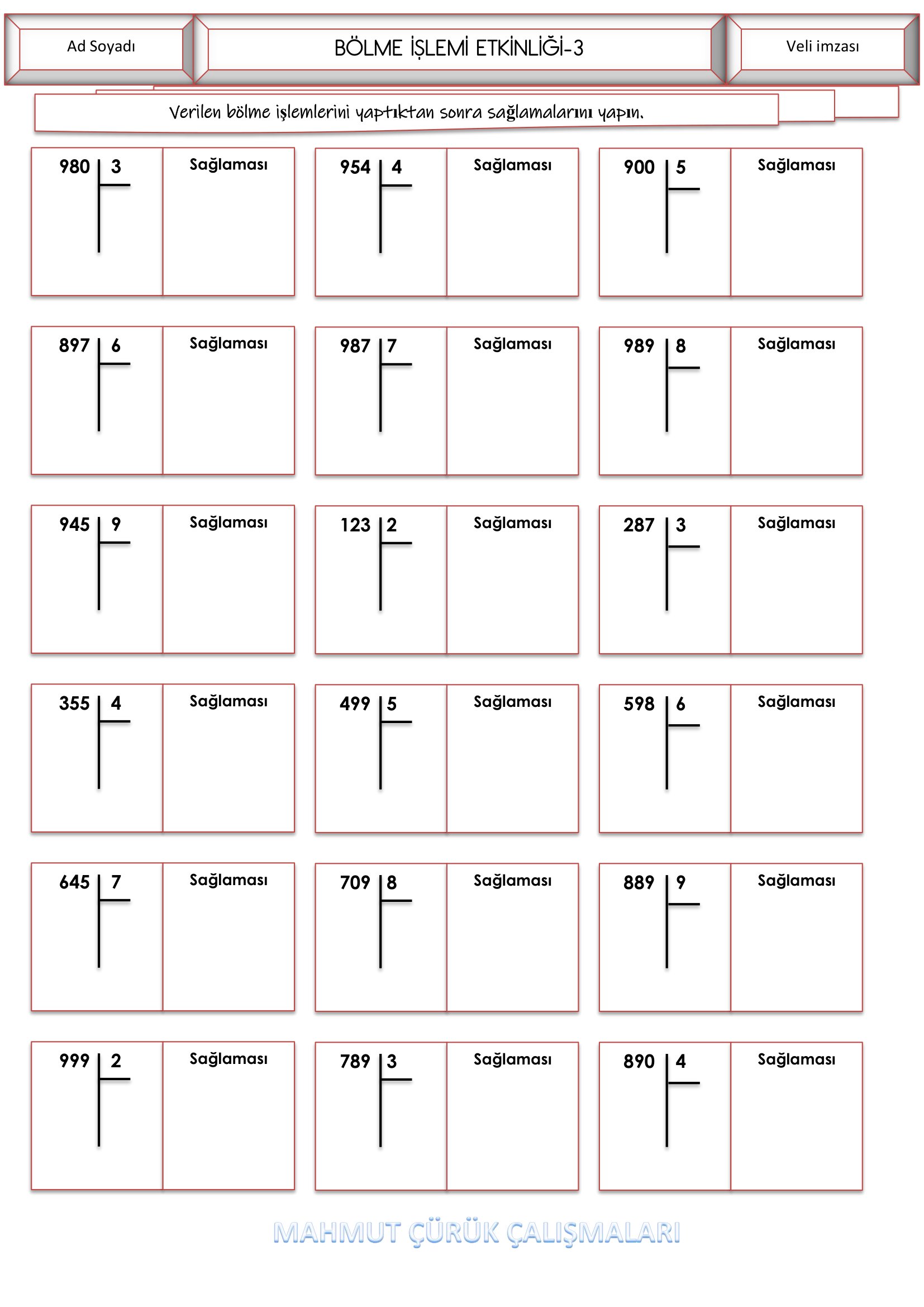 4. Sınıf Matematik Bölme İşlemi Etkinliği-3