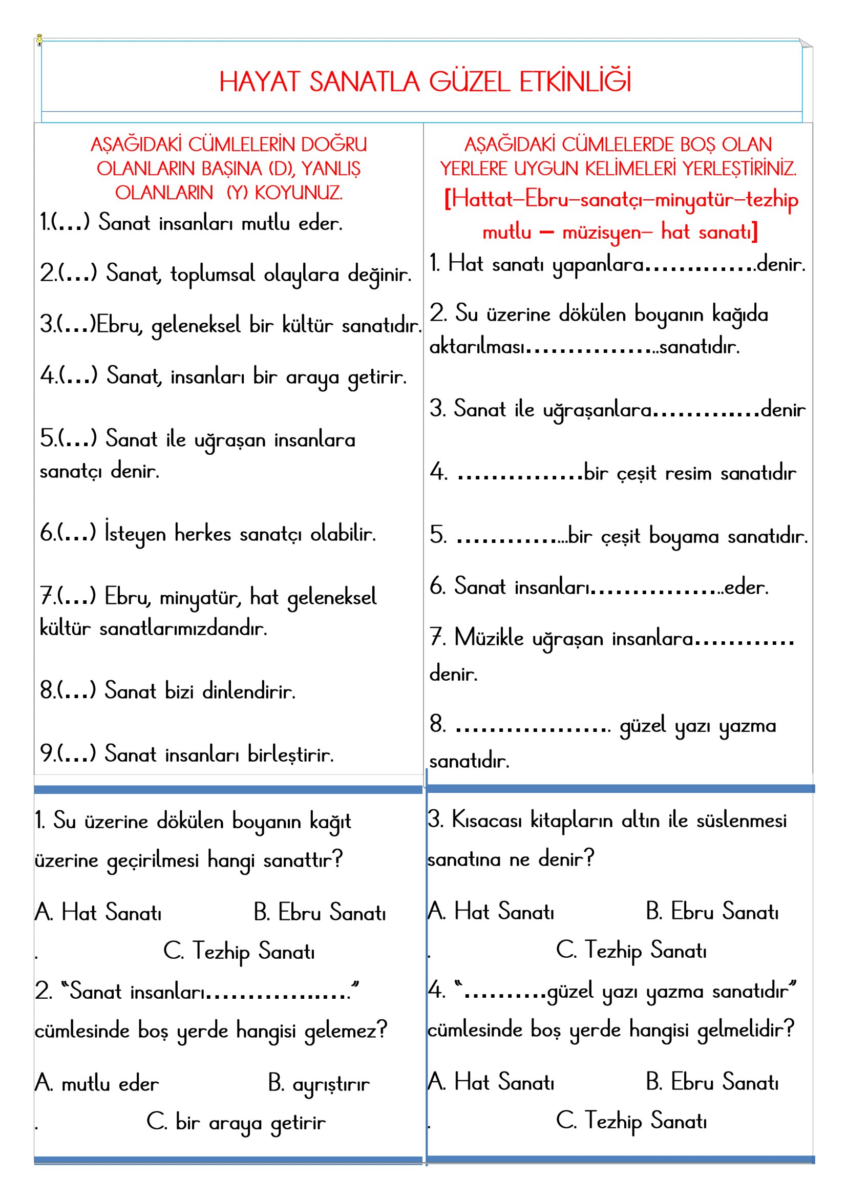 2. Sınıf - Hayat Bilgisi Hayat Sanatla Güzel Etkinliği