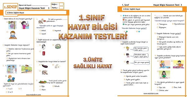 1. Sınıf Hayat Bilgisi Kazanım Testi - 3.Ünite - Sağlıklı Hayat