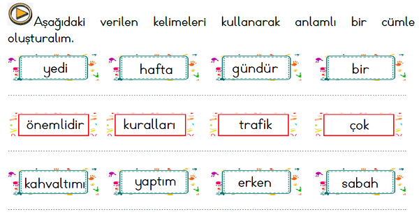 1. Sınıf Türkçe Anlamlı ve Kurallı Cümle Oluşturma Etkinliği-1