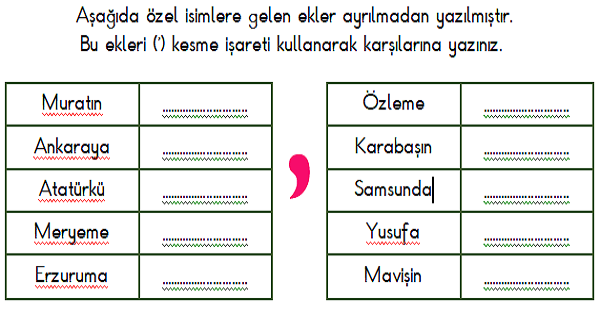 1. Sınıf Türkçe Noktalama İşaretleri (Kesme İşareti)