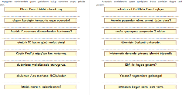 2. Sınıf Türkçe Yazım Yanlışları Çalışma Sayfaları