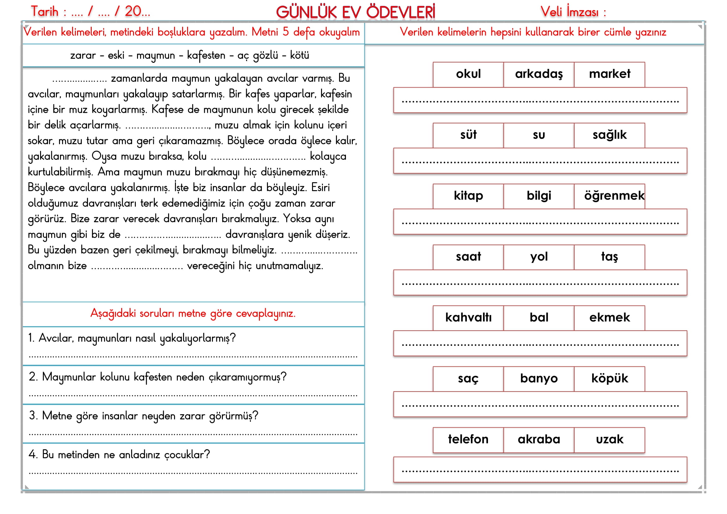 2. Sınıf - 23 Ekim 2025 Günlük Ev Ödevleri