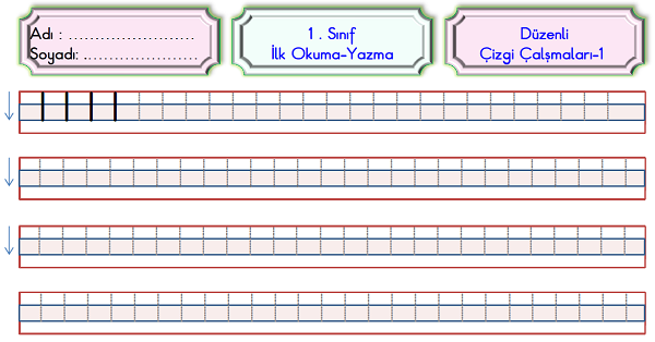 1. Sınıf İlk Okuma Yazma Düzenli Çizgi Çalışmaları Etkinliği 1