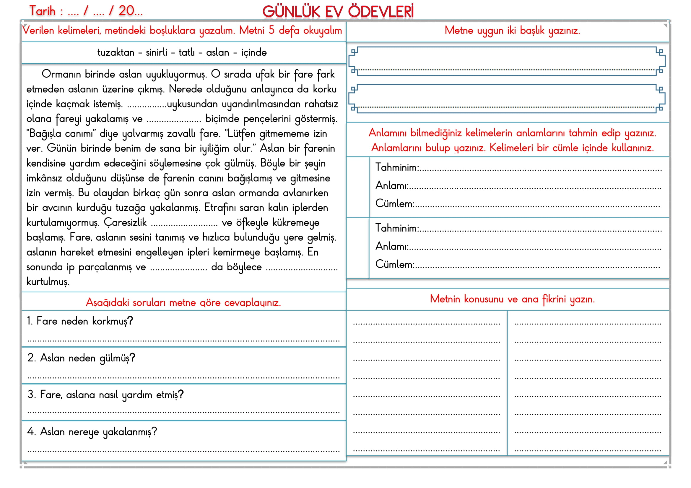 2. Sınıf 06 Mayıs 2025 Günlük Ev Ödevi