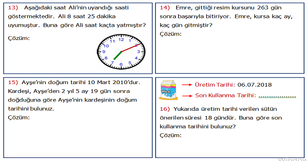 4. Sınıf Matematik Zaman Ölçme ile İlgili Problemler 3