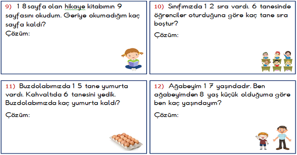 1. Sınıf Matematik Çıkarma İşlemi ile İlgili Problemler 2