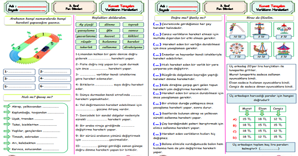 3. Sınıf Fen Bilimleri Varlıkların Hareket Özellikleri-2