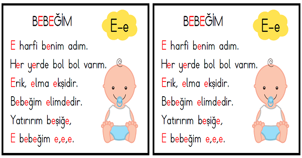 1. Sınıf İl Okuma Yazma (E-e Sesi) Tekerleme
